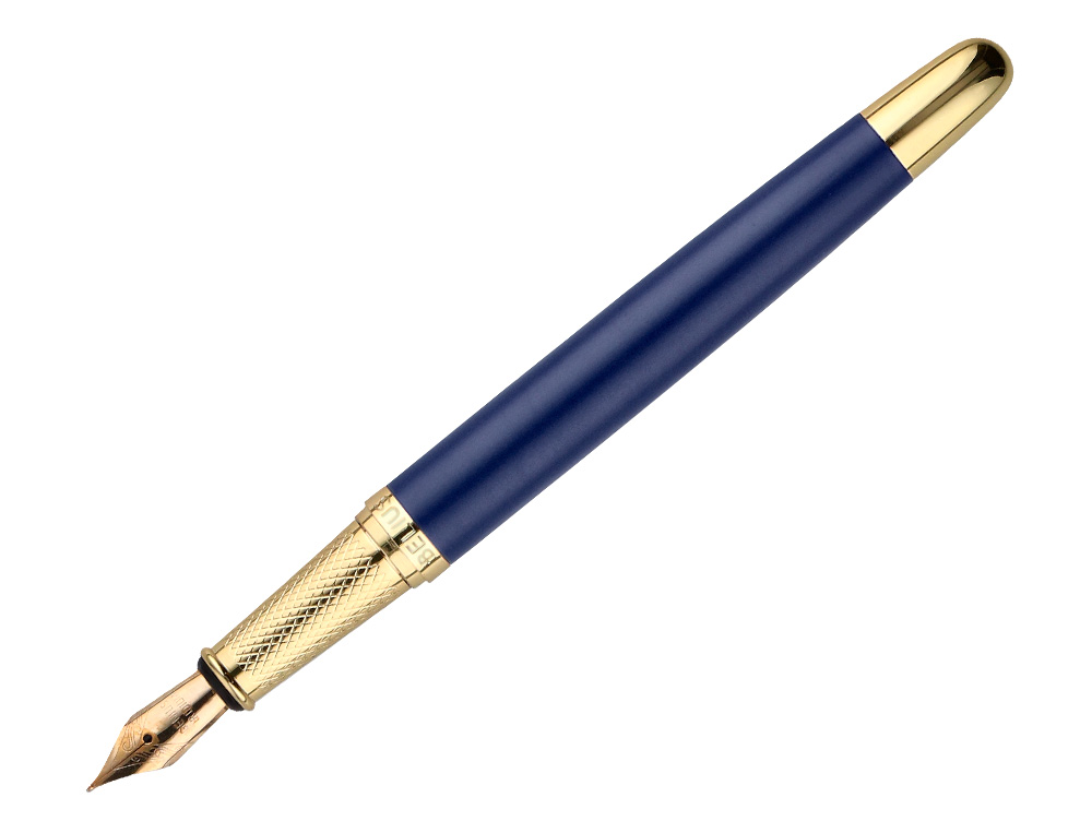 PLUMA Y ESTUCHE BELIUS SOIREE COLOR ART DECO AZUL MARINO Y DORADO TINTA AZUL CAJA DE DISEÑO