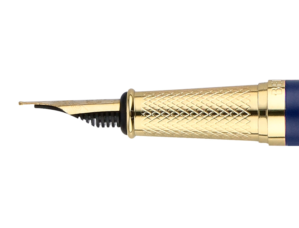 PLUMA Y ESTUCHE BELIUS SOIREE COLOR ART DECO AZUL MARINO Y DORADO TINTA AZUL CAJA DE DISEÑO