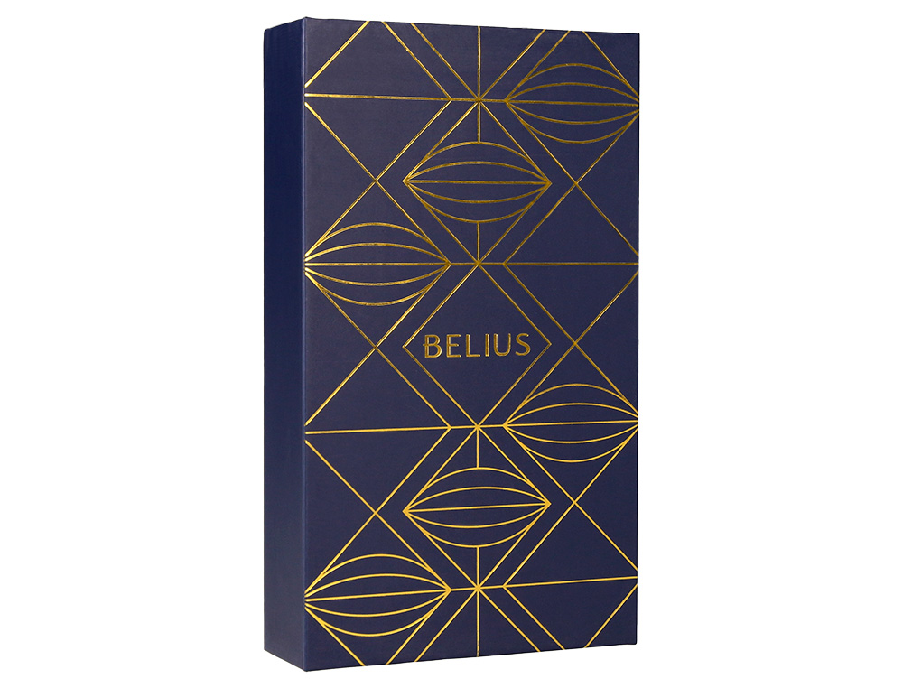 PLUMA Y ESTUCHE BELIUS SOIREE COLOR ART DECO AZUL MARINO Y DORADO TINTA AZUL CAJA DE DISEÑO
