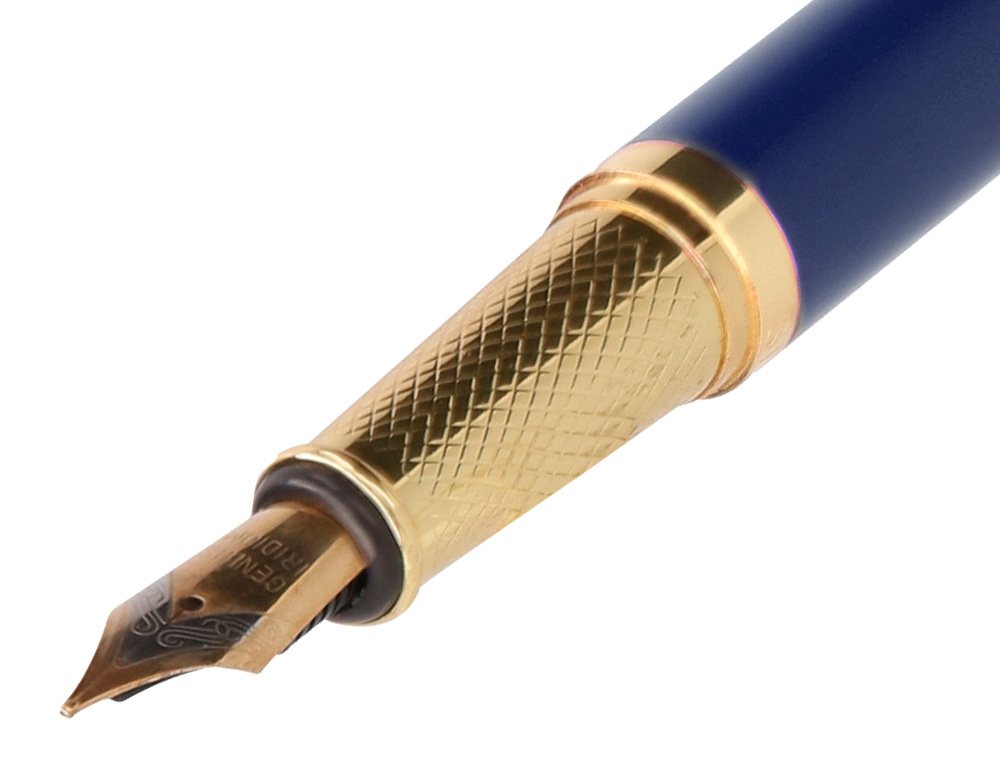 PLUMA Y ESTUCHE BELIUS SOIREE COLOR ART DECO AZUL MARINO Y DORADO TINTA AZUL CAJA DE DISEÑO
