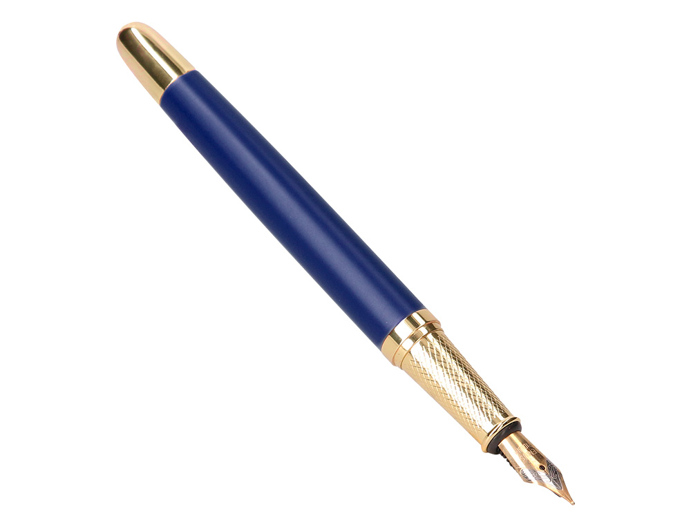 PLUMA Y ESTUCHE BELIUS SOIREE COLOR ART DECO AZUL MARINO Y DORADO TINTA AZUL CAJA DE DISEÑO