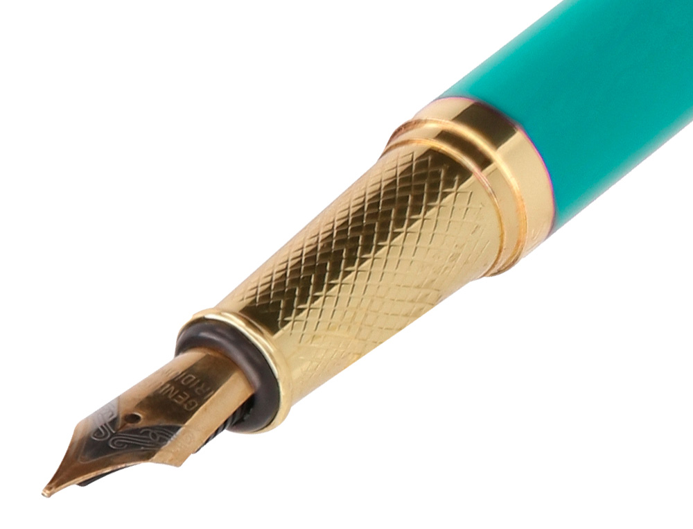 PLUMA BELIUS SOIREE ALUMINIO COLOR ART DECO TURQUESA Y DORADO TINTA AZUL CAJA DE DISEÑO