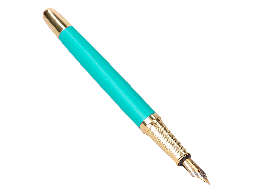 PLUMA BELIUS SOIREE ALUMINIO COLOR ART DECO TURQUESA Y DORADO TINTA AZUL CAJA DE DISEÑO