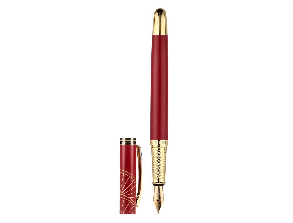 PLUMA Y ESTUCHE BELIUS SOIREE COLOR ART DECO GRANATE Y DORADO TINTA AZUL CAJA DE DISEO