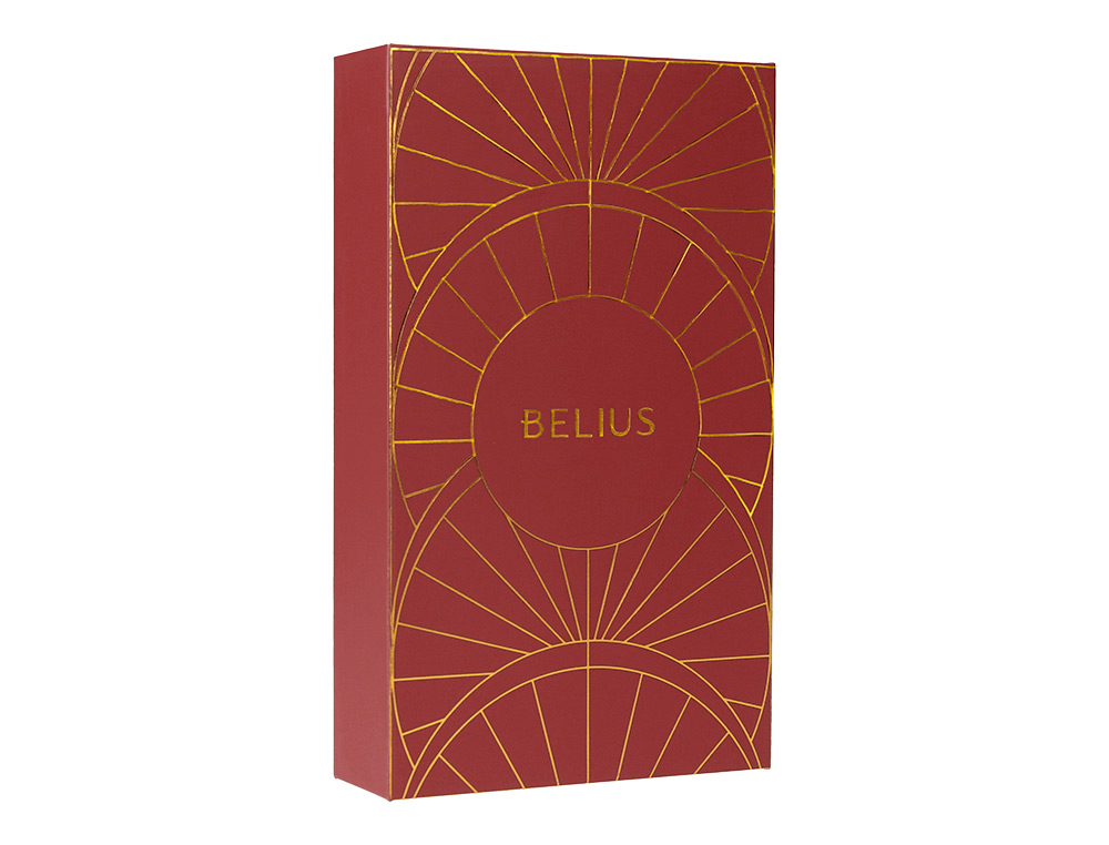 PLUMA Y ESTUCHE BELIUS SOIREE COLOR ART DECO GRANATE Y DORADO TINTA AZUL CAJA DE DISEO