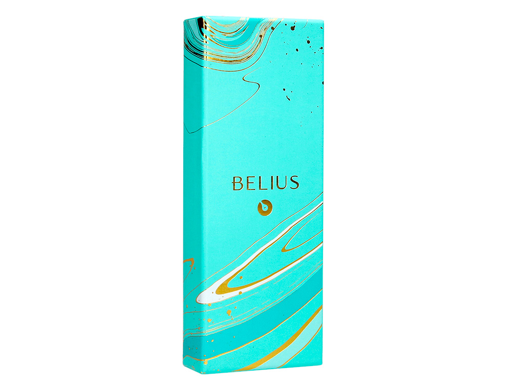 BOLIGRAFO BELIUS AQUA ALUMINIO COLOR TURQUESA Y DORADO TINTA AZUL CAJA DE DISEÑO