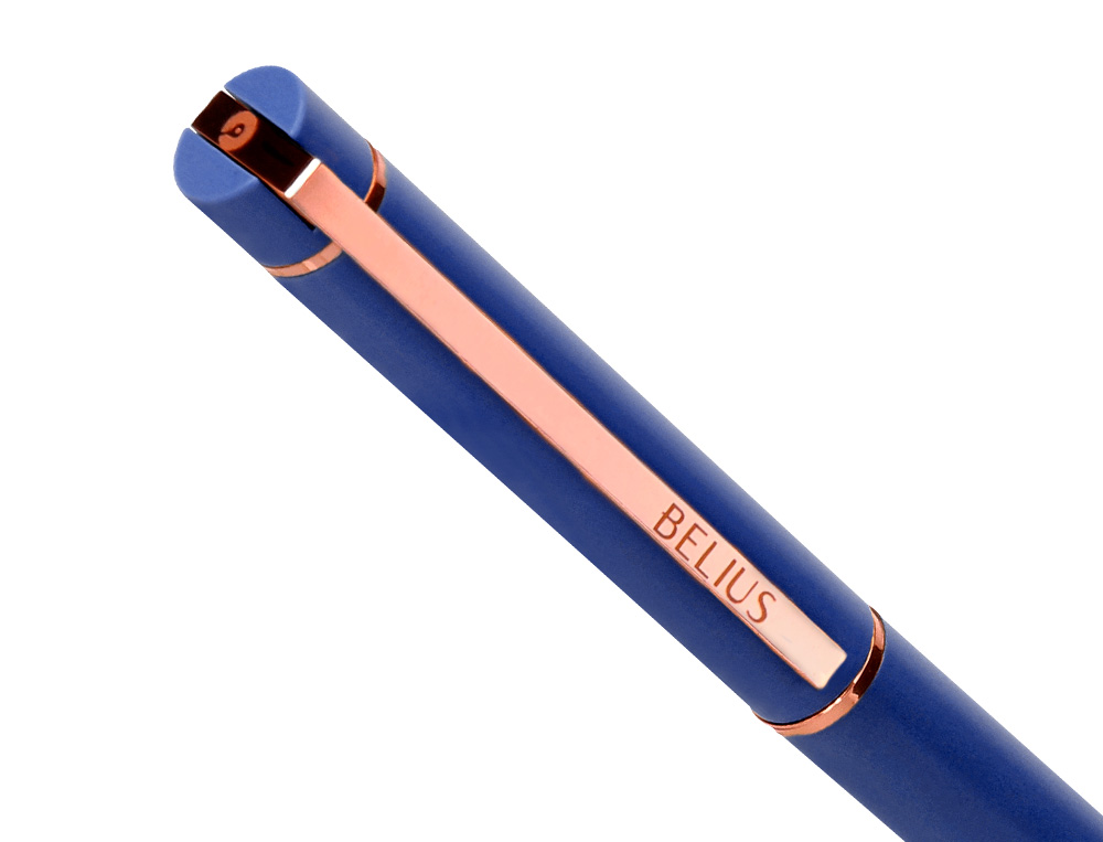 BOLIGRAFO BELIUS ROSE ALUMINIO COLOR AZUL ELECTRICO/ORO ROSA TINTA AZUL CAJA DE DISEÑO