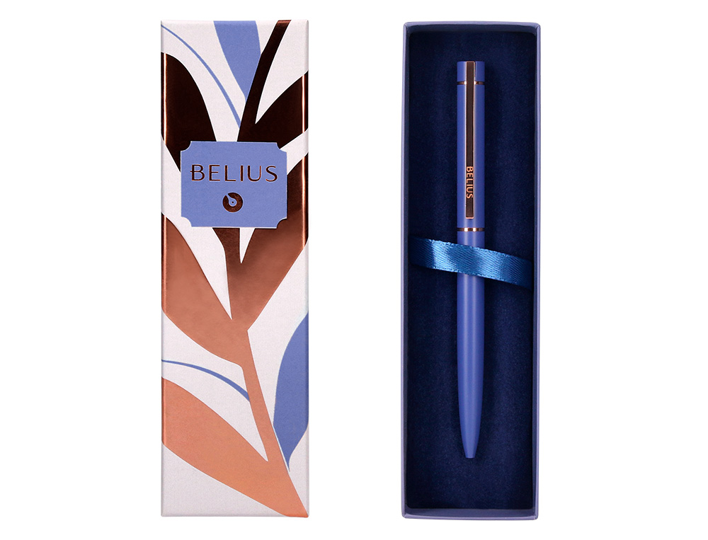 BOLIGRAFO BELIUS ROSE ALUMINIO COLOR AZUL ELECTRICO/ORO ROSA TINTA AZUL CAJA DE DISEÑO