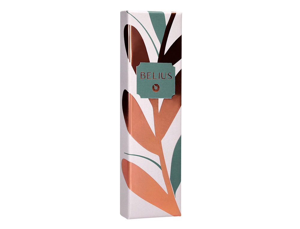 BOLIGRAFO BELIUS ROSE ALUMINIO COLOR VERDE OLIVA/ORO ROSA TINTA AZUL CAJA DE DISEÑO