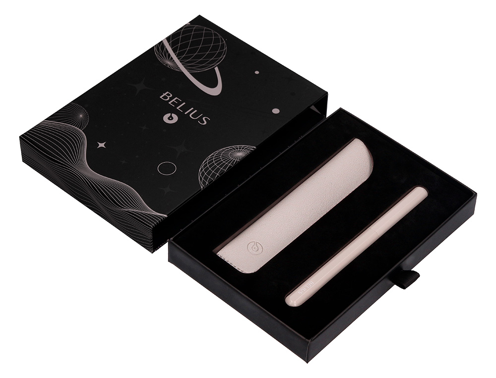 PLUMA Y FUNDA DE SIMILPIEL BELIUS SPACE B COLOR MINIMALISTA GRIS TINTA AZUL CAJA DE DISEÑO