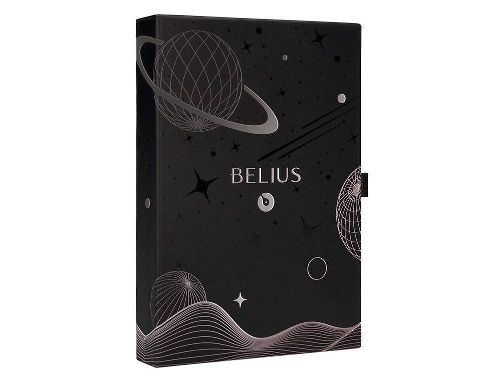 PLUMA Y FUNDA DE SIMILPIEL BELIUS SPACE B COLOR MINIMALISTA NEGRO TINTA AZUL CAJA DE DISEÑO