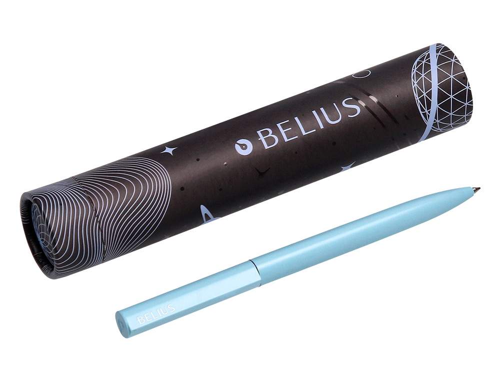 BOLIGRAFO BELIUS ROCKET B ALUMINIO COLOR MINIMALISTA AZUL TINTA AZUL CAJA CILINDRICA