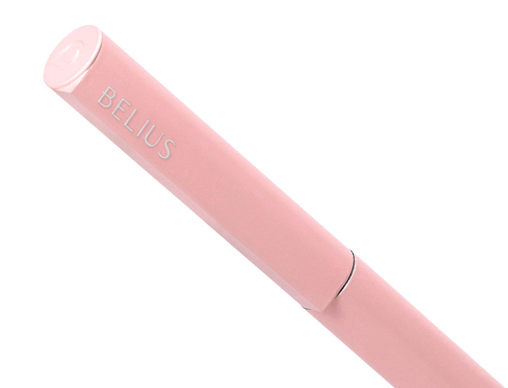 BOLIGRAFO BELIUS ROCKET B ALUMINIO COLOR MINIMALISTA ROSA TINTA AZUL CAJA CILINDRICA
