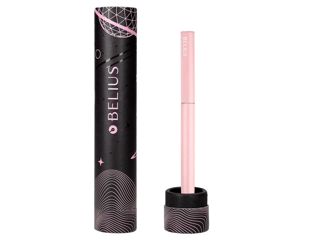 BOLIGRAFO BELIUS ROCKET B ALUMINIO COLOR MINIMALISTA ROSA TINTA AZUL CAJA CILINDRICA