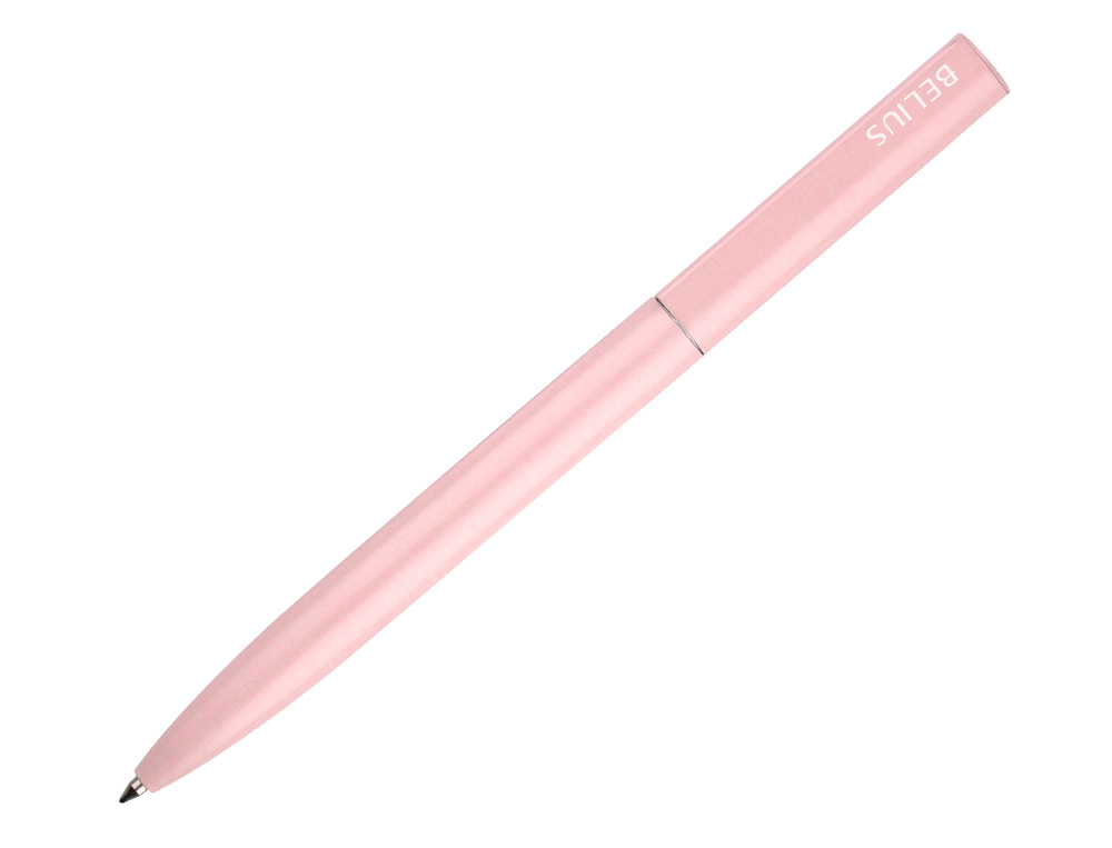 BOLIGRAFO BELIUS ROCKET B ALUMINIO COLOR MINIMALISTA ROSA TINTA AZUL CAJA CILINDRICA