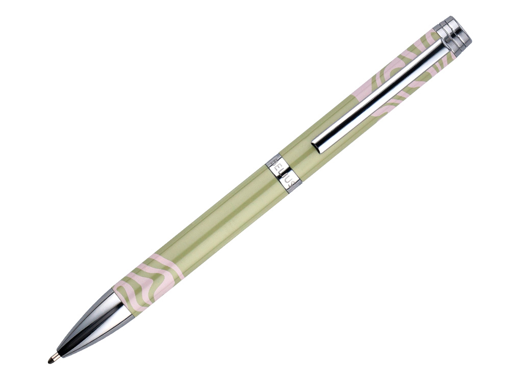 BOLIGRAFO BELIUS INK DREAMS ALUMINIO COLOR VERDE MATCHA Y ROSA PLATEADO FRASE INTERIOR TINTA AZUL CAJA DE DISEÑO