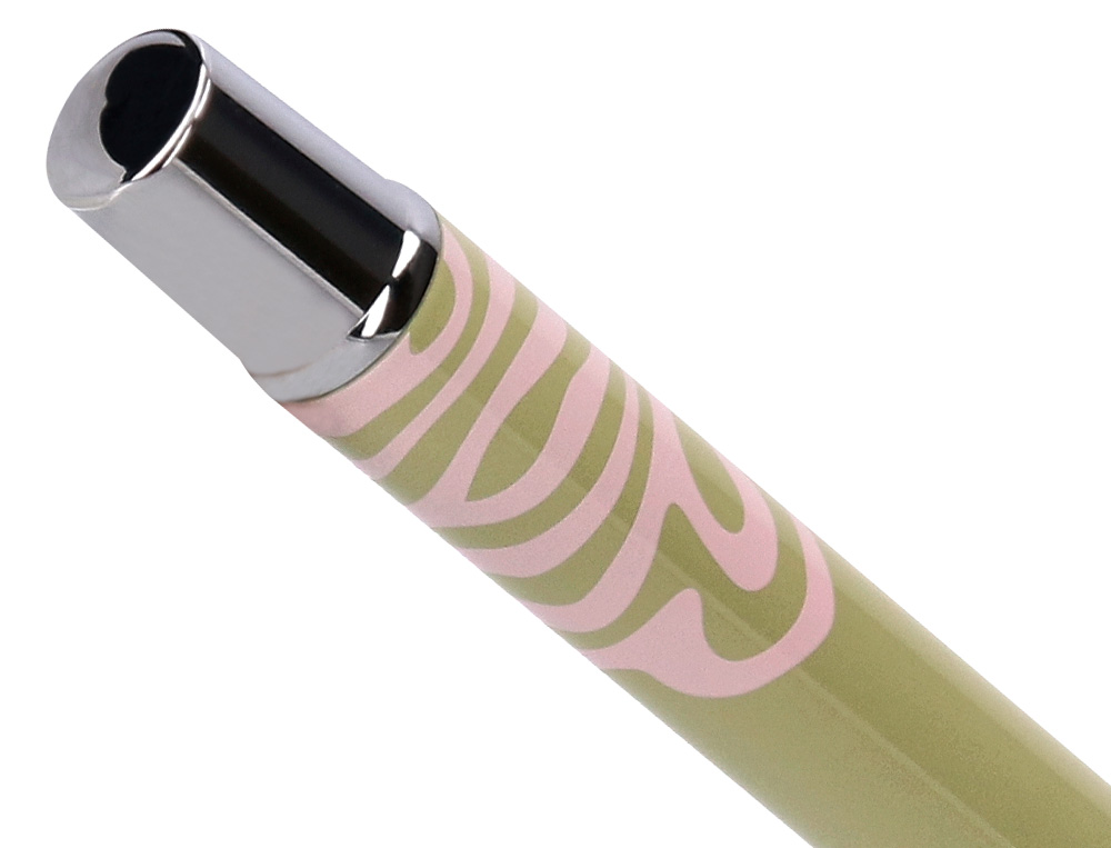 ROLLER BELIUS INK DREAMS ALUMINIO COLOR VERDE MATCHA Y ROSA PLATEADO FRASE INTERIOR TINTA NEGRA CAJA DE DISEÑO