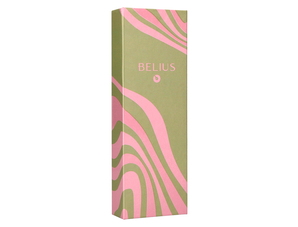 ROLLER BELIUS INK DREAMS ALUMINIO COLOR VERDE MATCHA Y ROSA PLATEADO FRASE INTERIOR TINTA NEGRA CAJA DE DISEÑO