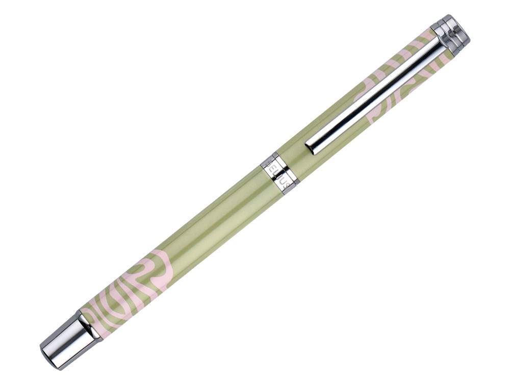 ROLLER BELIUS INK DREAMS ALUMINIO COLOR VERDE MATCHA Y ROSA PLATEADO FRASE INTERIOR TINTA NEGRA CAJA DE DISEÑO