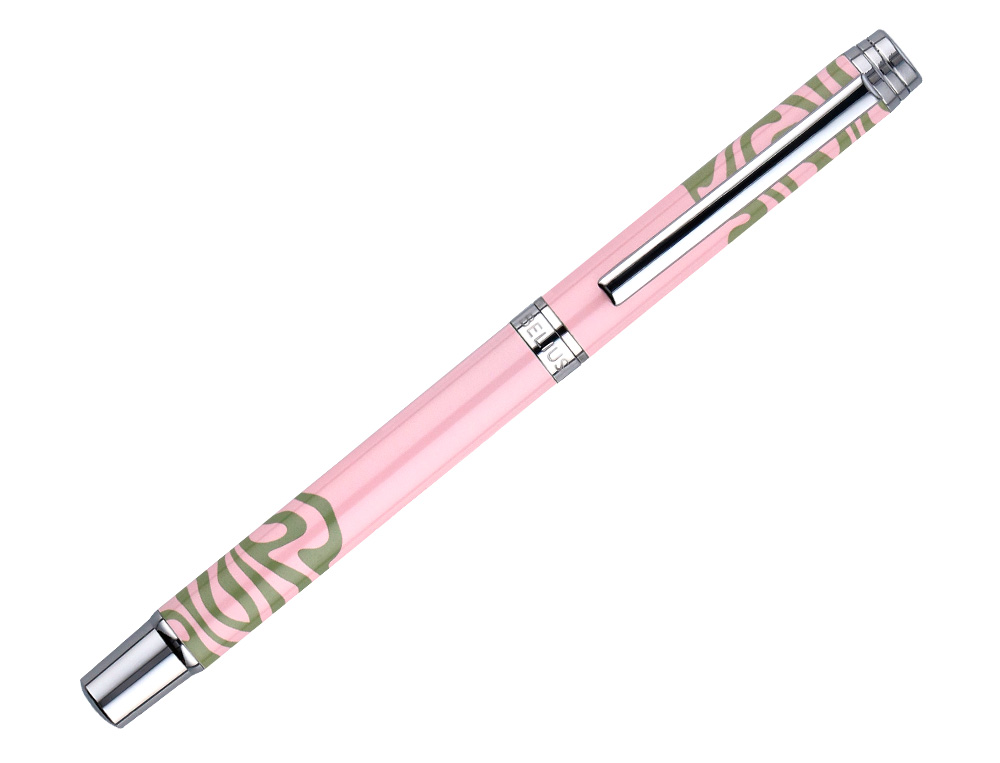 ROLLER BELIUS INK DREAMS ALUMINIO COLOR ROSA Y VERDE MATCHA PLATEADO FRASE INTERIOR TINTA NEGRA CAJA DE DISEÑO