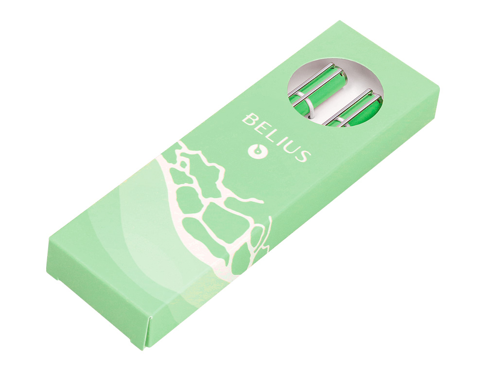 JUEGO BOLIGRAFO Y ROLLER BELIUS ENDLESS SUMMER ALUMINIO COLOR VERDE Y PLATEADO TINTA AZUL CAJA DE DISEÑO