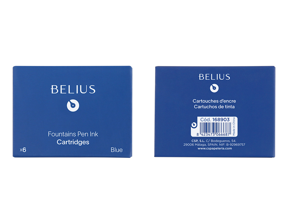 TINTA ESTILOGRAFICA BELIUS AZUL CAJA 6 CARTUCHOS