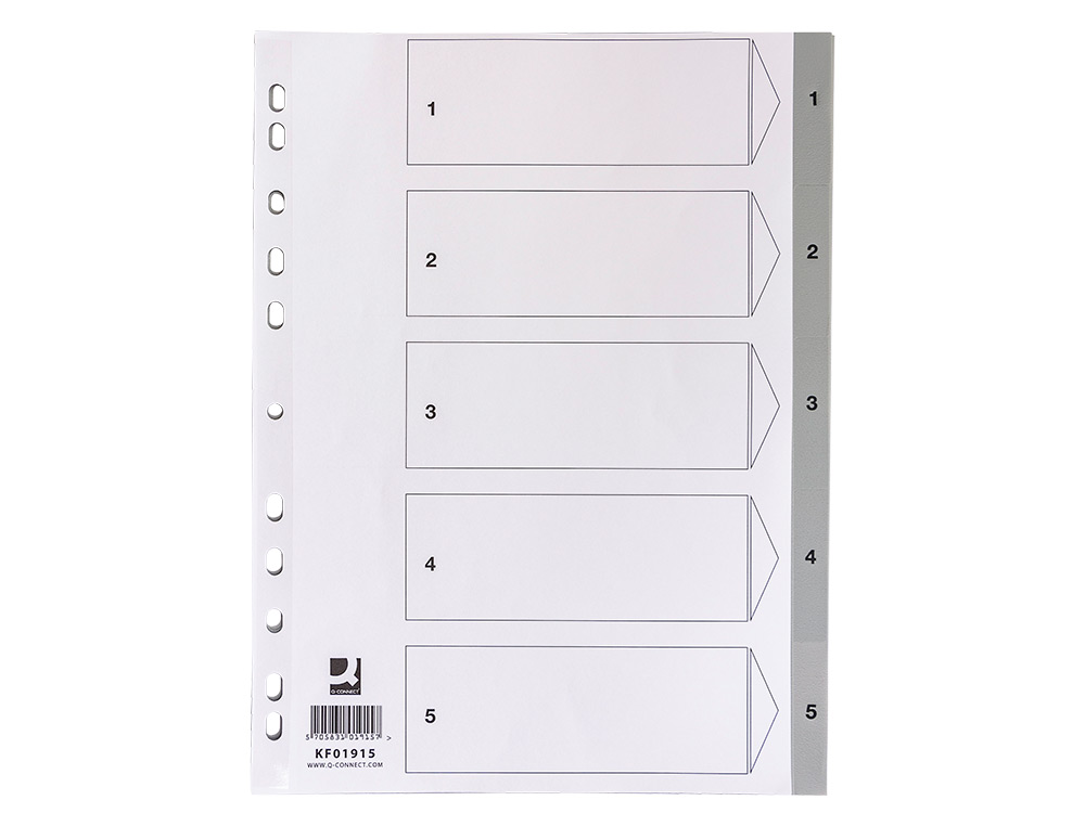 SEPARADOR NUMERICO Q-CONNECT PLASTICO 1-5 JUEGO DE 5 SEPARADORES DIN A4 MULTITALADRO