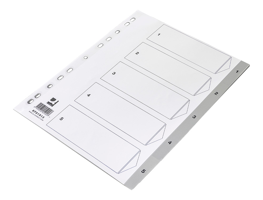 SEPARADOR NUMERICO Q-CONNECT PLASTICO 1-5 JUEGO DE 5 SEPARADORES DIN A4 MULTITALADRO