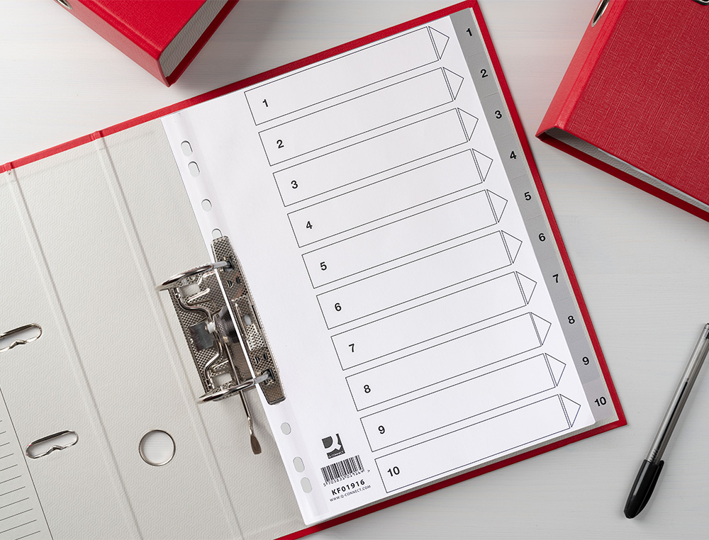SEPARADOR NUMERICO Q-CONNECT PLASTICO 1-10 JUEGO DE 10 SEPARADORES DIN A4 MULTITALADRO
