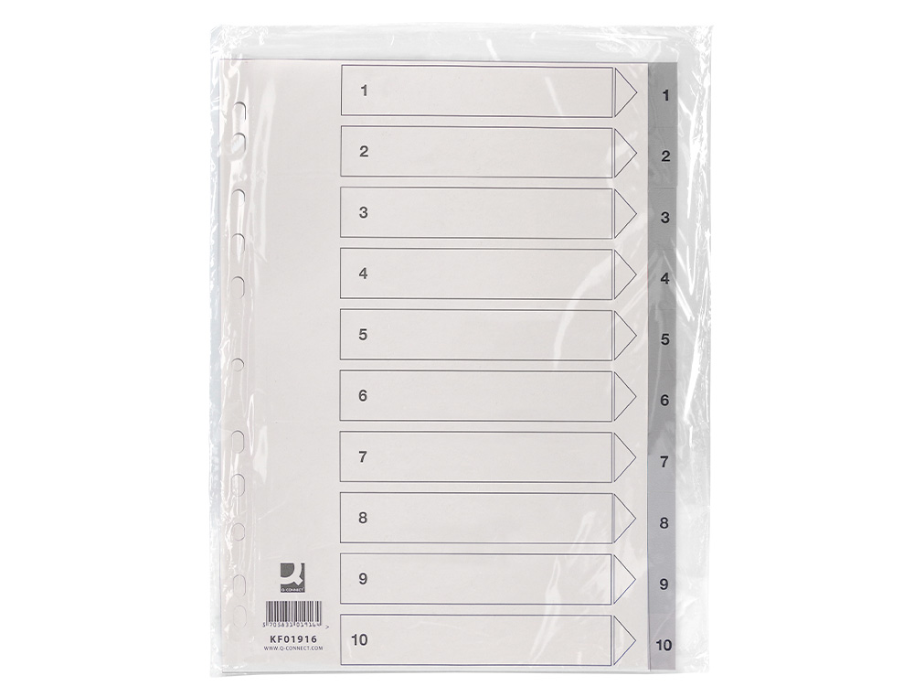 SEPARADOR NUMERICO Q-CONNECT PLASTICO 1-10 JUEGO DE 10 SEPARADORES DIN A4 MULTITALADRO