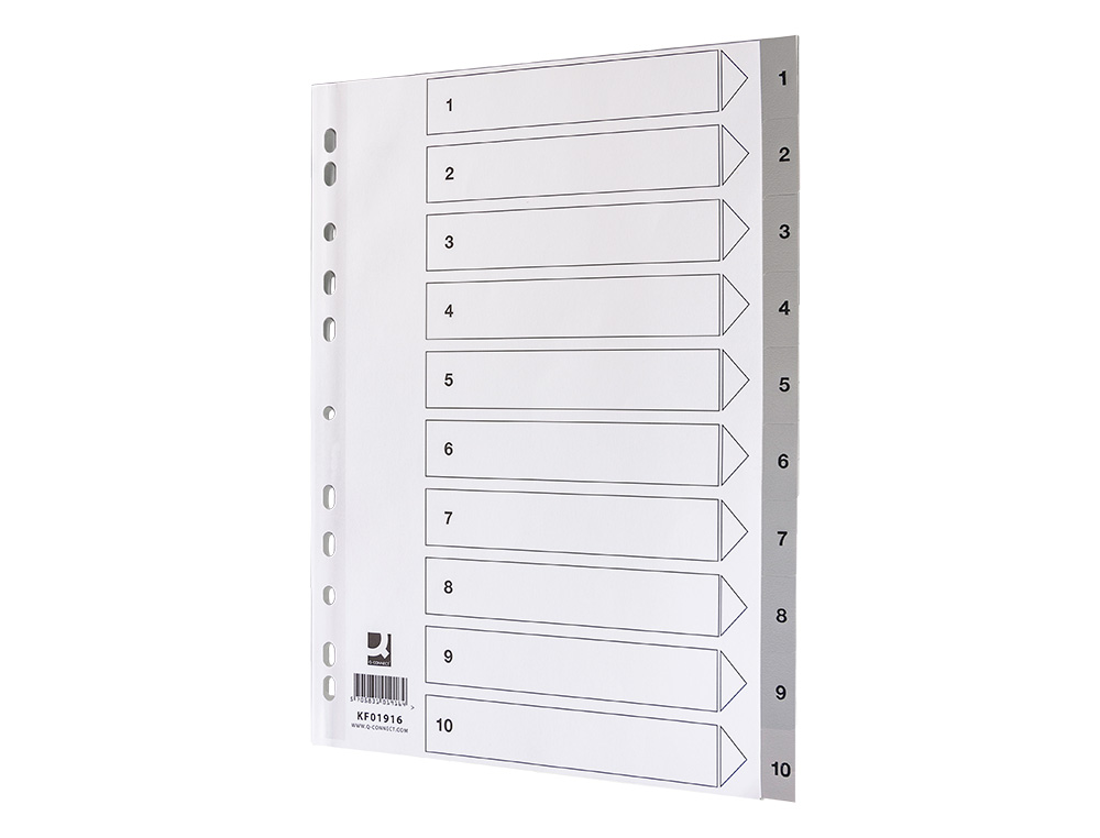 SEPARADOR NUMERICO Q-CONNECT PLASTICO 1-10 JUEGO DE 10 SEPARADORES DIN A4 MULTITALADRO