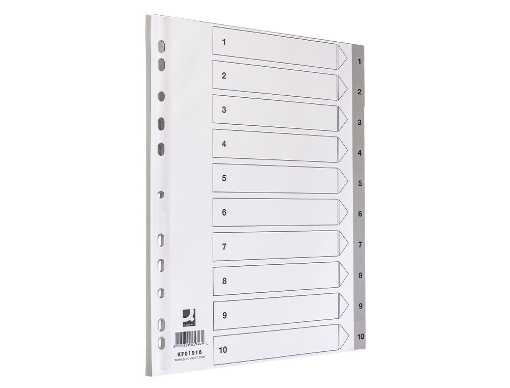 SEPARADOR NUMERICO Q-CONNECT PLASTICO 1-10 JUEGO DE 10 SEPARADORES DIN A4 MULTITALADRO