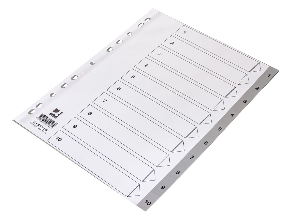 SEPARADOR NUMERICO Q-CONNECT PLASTICO 1-10 JUEGO DE 10 SEPARADORES DIN A4 MULTITALADRO