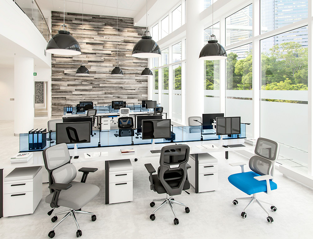 SILLA Q-CONNECT OFICINA LUCCA MALLA BASE METALICA ALT MAX 1090 ANC 700 PROF 650 RUEDAS PREMIUM COLOR BLANCO GRIS AZUL