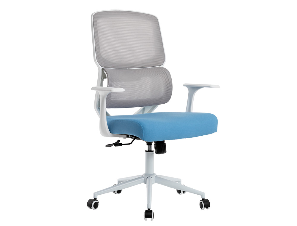 SILLA Q-CONNECT OFICINA LUCCA MALLA BASE METALICA ALT MAX 1090 ANC 700 PROF 650 RUEDAS PREMIUM COLOR BLANCO GRIS AZUL