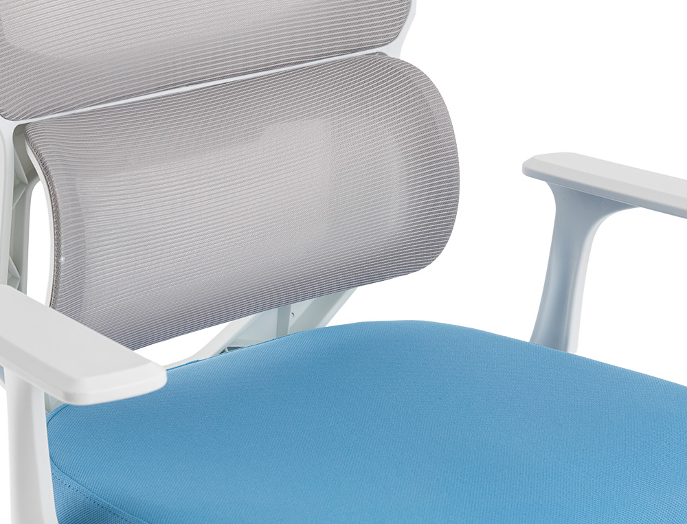 SILLA Q-CONNECT OFICINA LUCCA MALLA BASE METALICA ALT MAX 1090 ANC 700 PROF 650 RUEDAS PREMIUM COLOR BLANCO GRIS AZUL