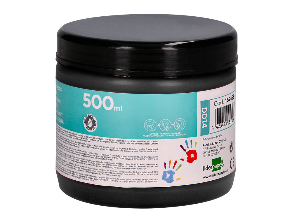 PINTURA DEDOS LIDERPAPEL NEGRO TARRINA DE 500 CC