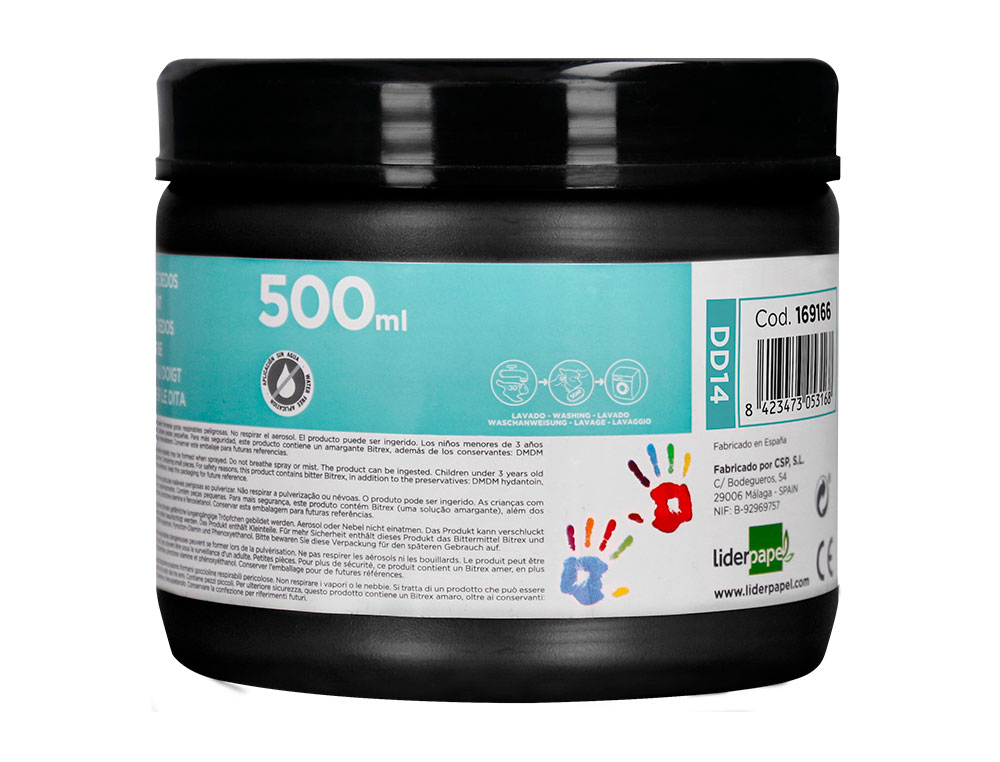 PINTURA DEDOS LIDERPAPEL NEGRO TARRINA DE 500 CC