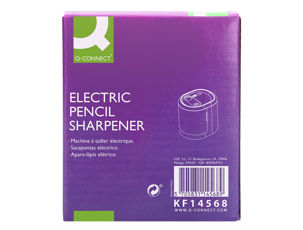 SACAPUNTAS Q-CONNECT KF14568 ELECTRICO DE SOBREMESA CABLE USB/4 PILAS AA AFILA CUCHILLA DIAMETROS DE 6 A 12MM DOS USOS