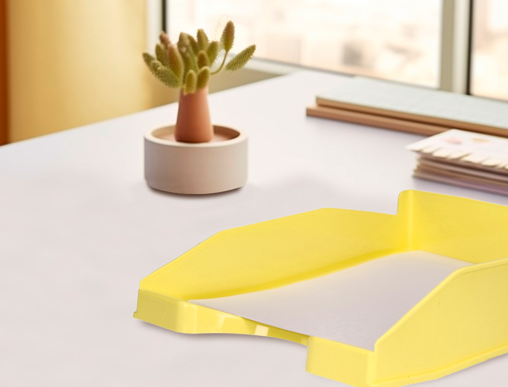 BANDEJA SOBREMESA PLASTICO Q-CONNECT AMARILLO PASTEL OPACO 240X70X340 MM