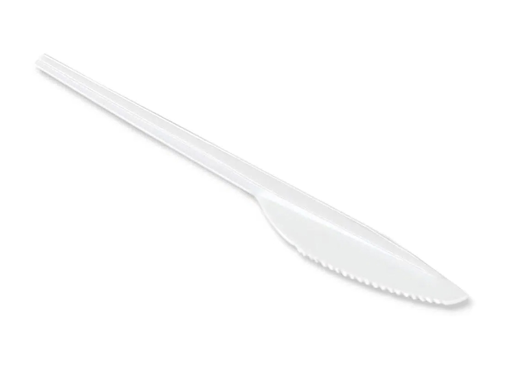 CUCHILLO DE PLASTICO BLANCO REUTILIZABLE PAQUETE DE 100 UNIDADES