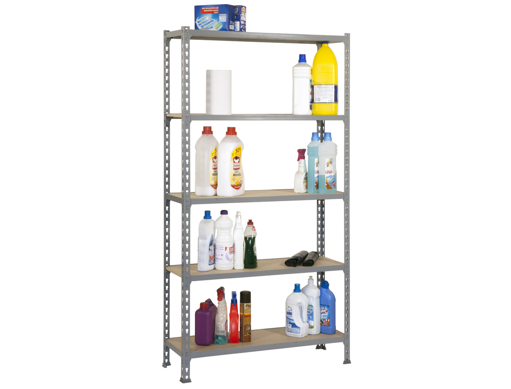 ESTANTERIA METALICA SIMONRACK KIT MADERCLICK MINI 5/400 COLOR GRIS/MADERA 5 ESTANTES 150 KG POR ESTANTE 180X80X40CM