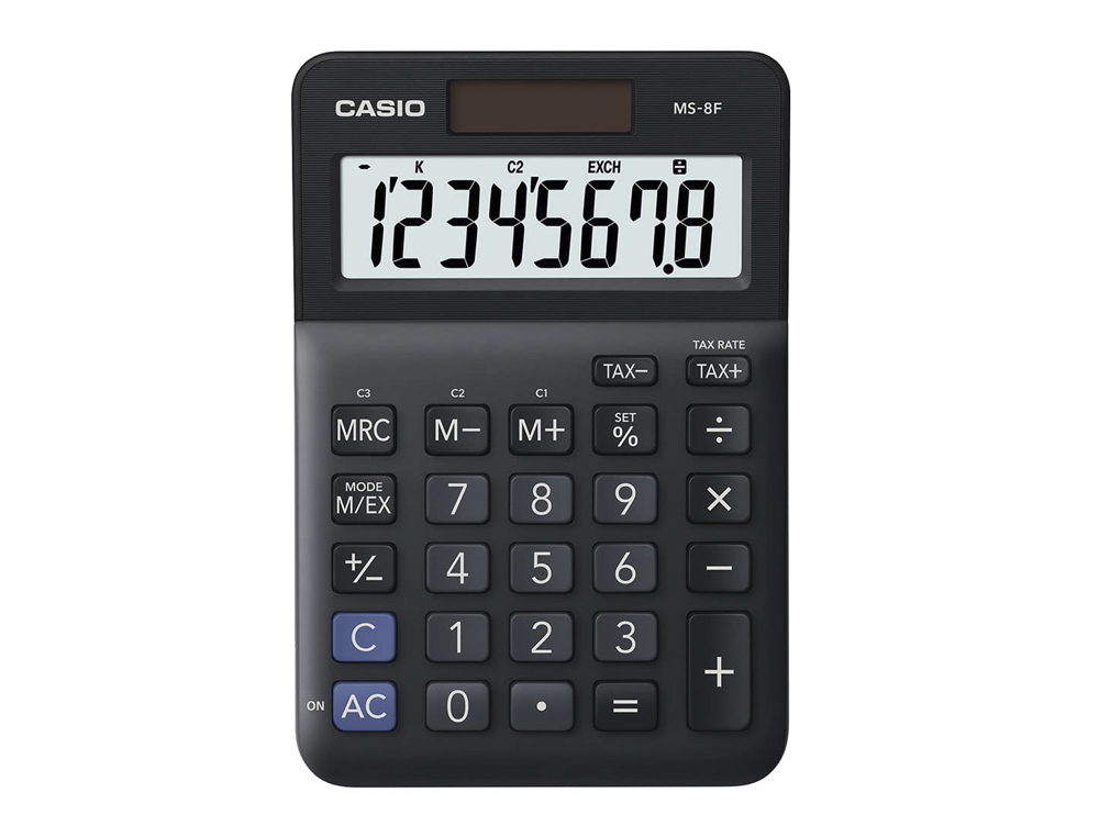 CALCULADORA CASIO MS-8F SOBREMESA 8 DIGITOS TAX +/- COLOR NEGRO