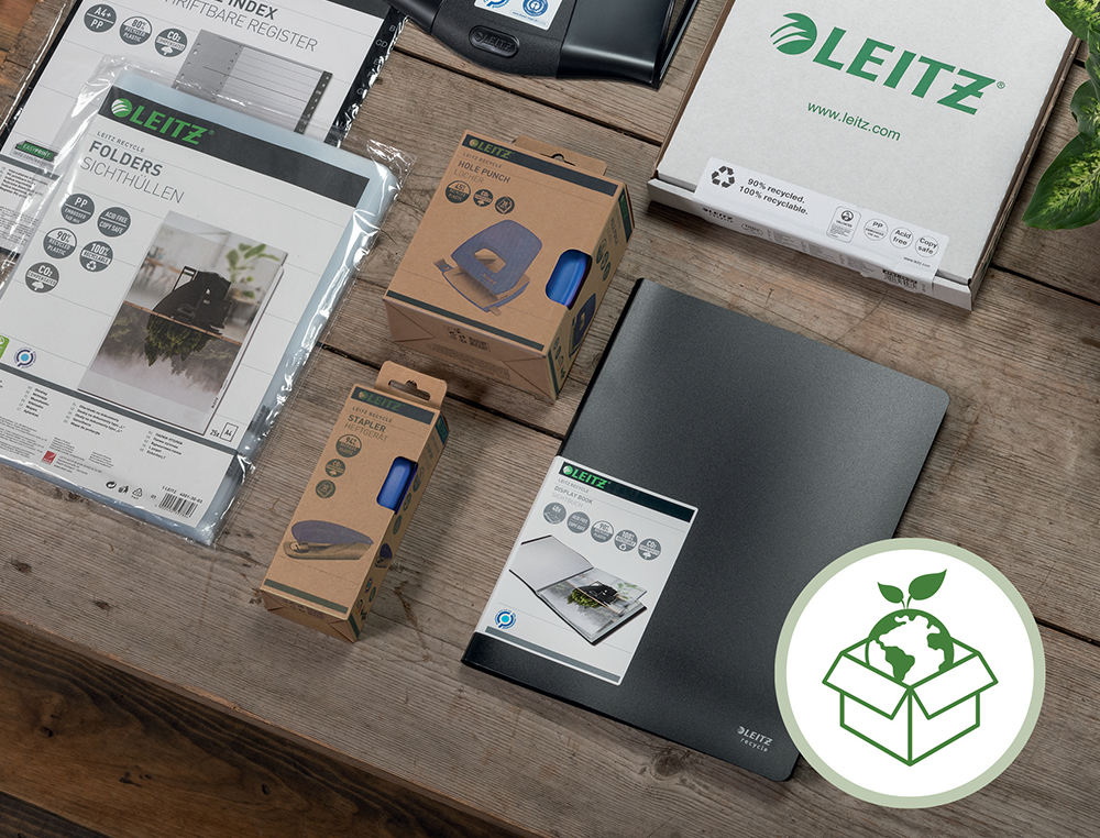CARPETA LEITZ RECYCLE GOMAS DIN A4 CARTON RECICLABLE 100% AZUL