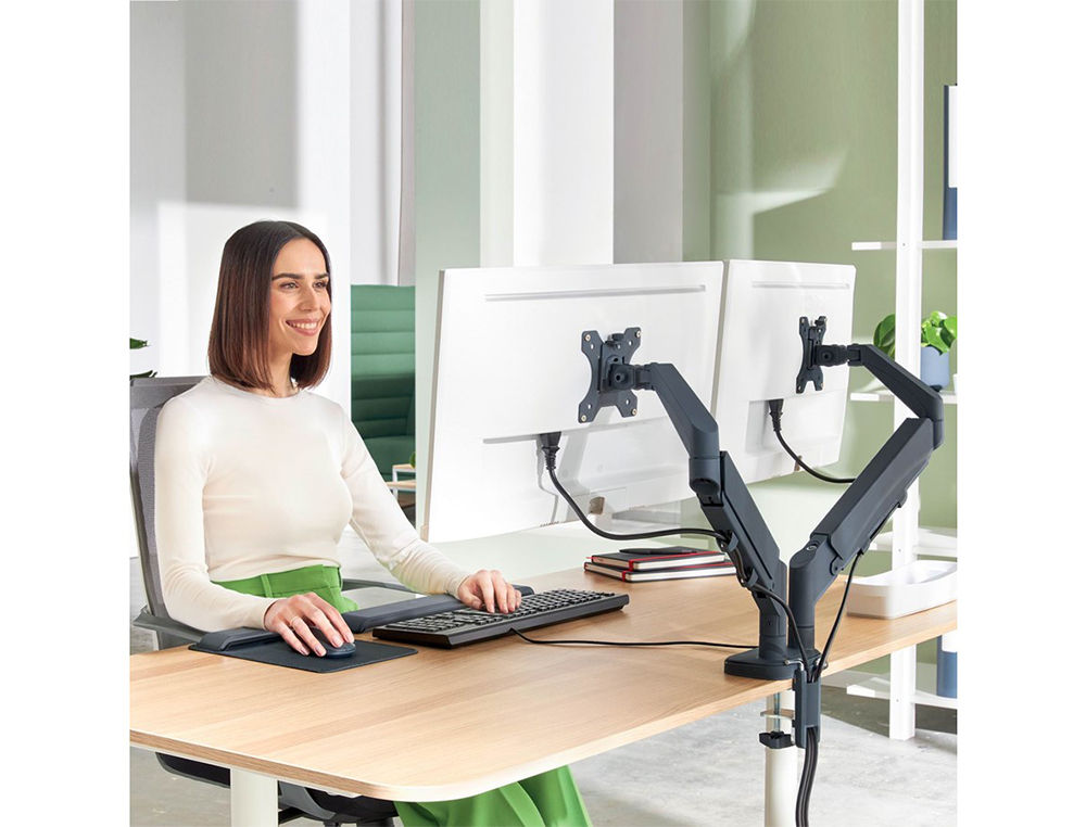 BRAZO PARA MONITOR LEITZ ERGO SPACESAVING DUAL GRIS OSCURO