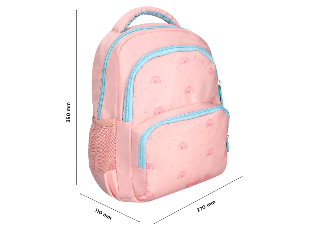 MOCHILA ESCOLAR LIDERPAPEL MULTIBOLSILLO INFANTIL ROSA RAINBOWS 350X110X270 MM