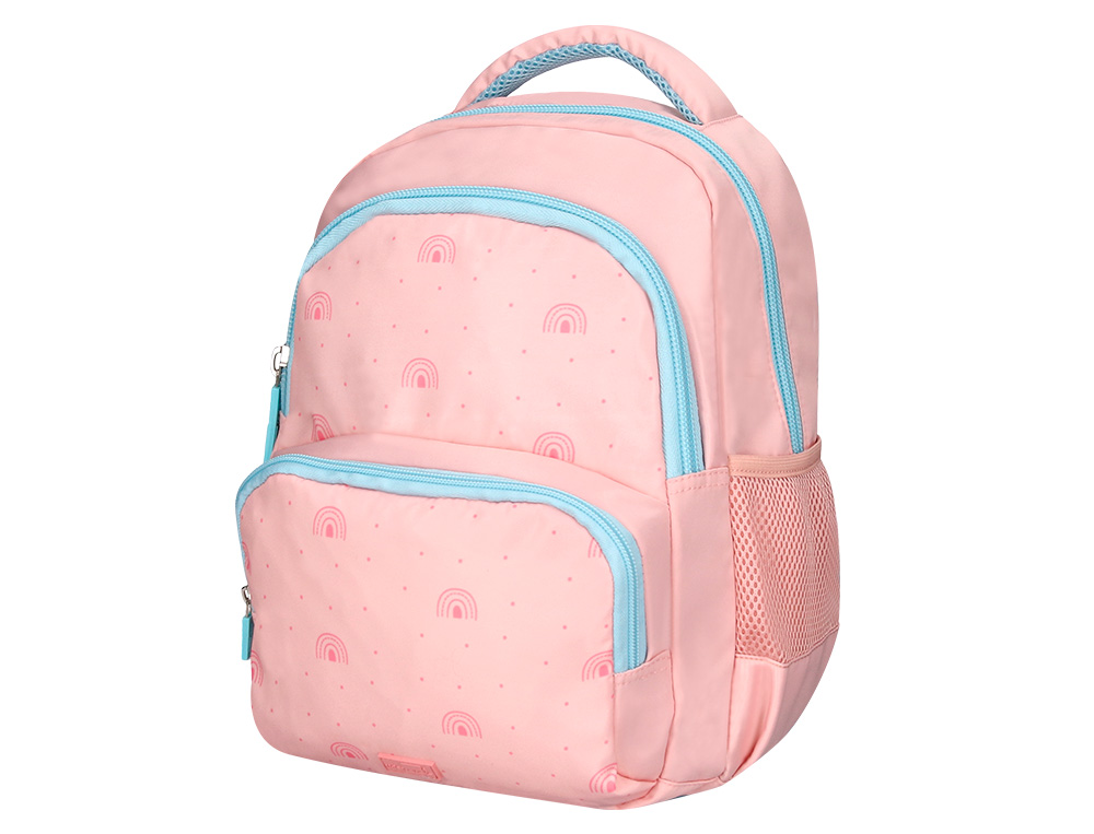MOCHILA ESCOLAR LIDERPAPEL MULTIBOLSILLO INFANTIL ROSA RAINBOWS 350X110X270 MM