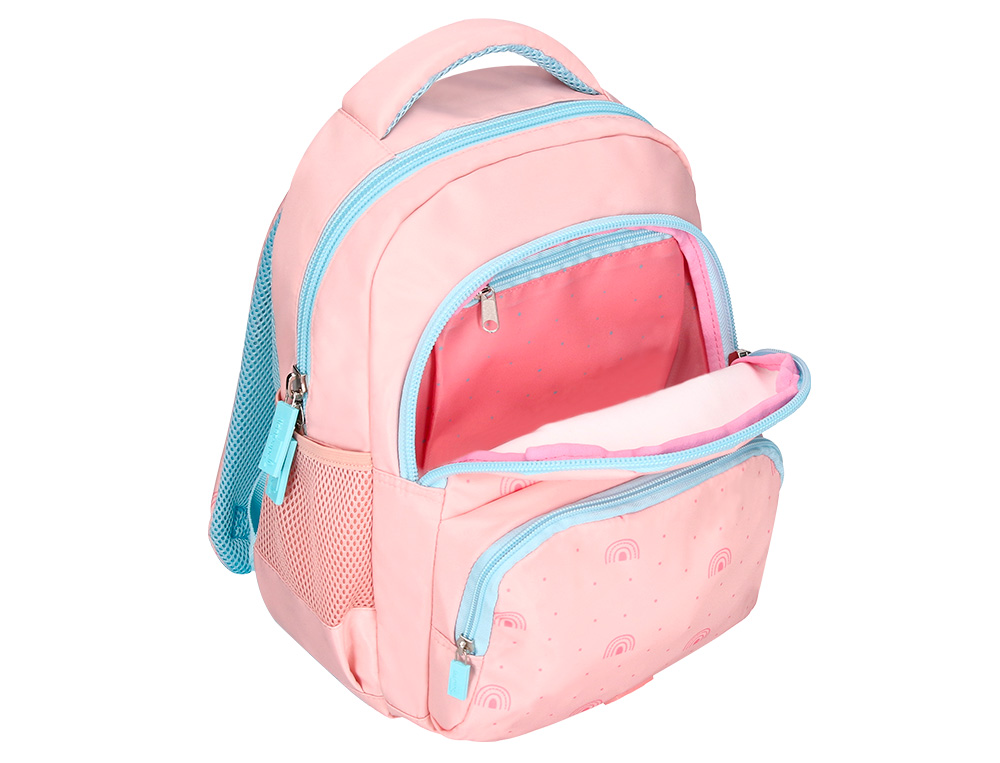 MOCHILA ESCOLAR LIDERPAPEL MULTIBOLSILLO INFANTIL ROSA RAINBOWS 350X110X270 MM