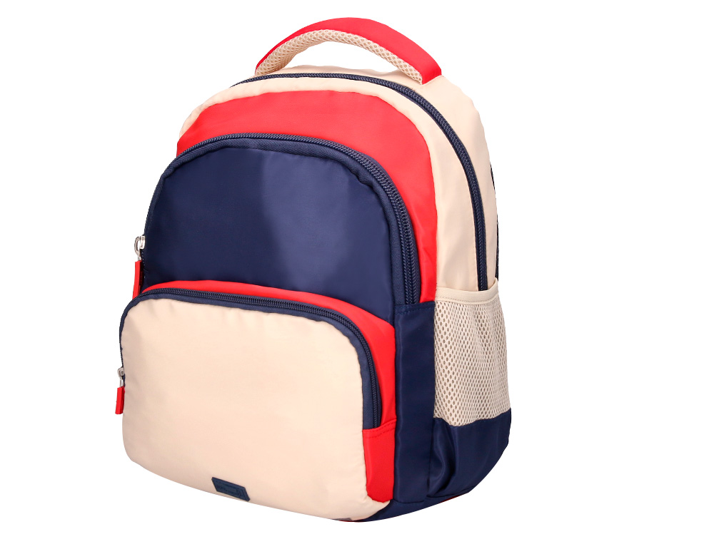 MOCHILA ESCOLAR LIDERPAPEL MULTIBOLSILLO INFANTIL AZUL MARINO ROJO BEIGE 350X110X270 MM