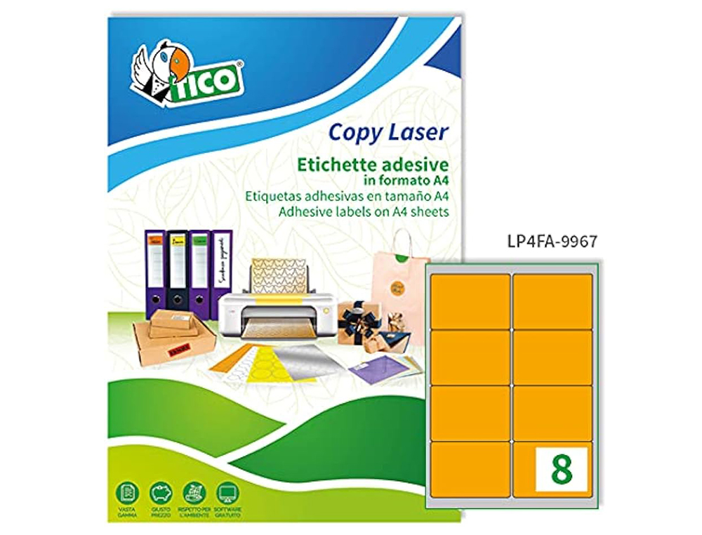 ETIQUETA ADHESIVA TICO NARANJA FLUORESCENTES PERMANENTE FSCLASER/INKJET/FOTOCOPIA 99,1X67,7 MM CAJA DE 560 UNIDADES